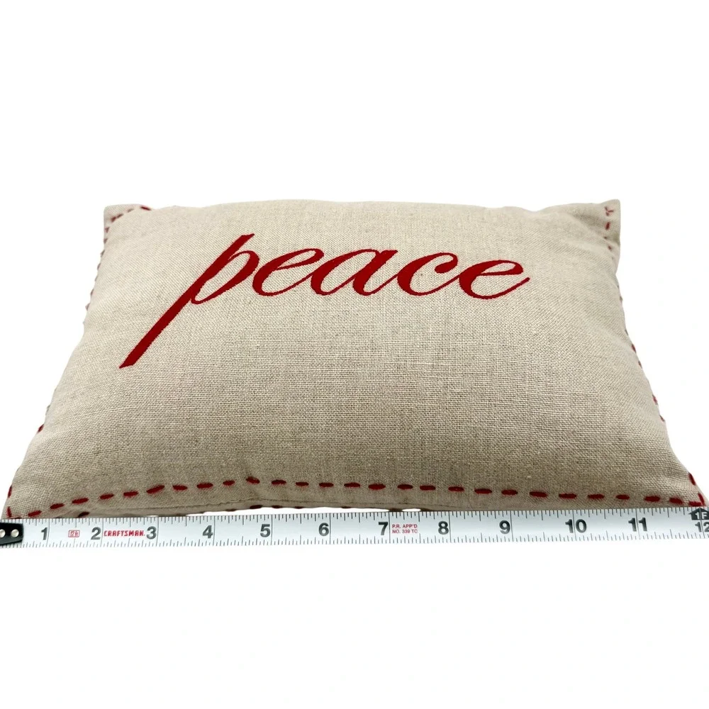 Pottery Barn Joy Peace Linen Christmas Pillows Set Red Embroidered 2009